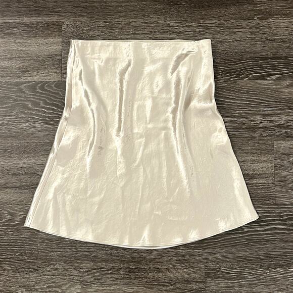EUC Babaton Slip Satin Mini Skirt Size 8 Champagne Silky A Line Minimalist Skirt - Picture 4 of 15